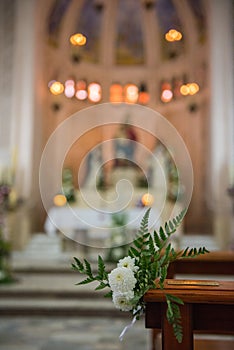Flower decoration on a church aisle to decorate a religious celebration in Montevideo, Uruguay photo