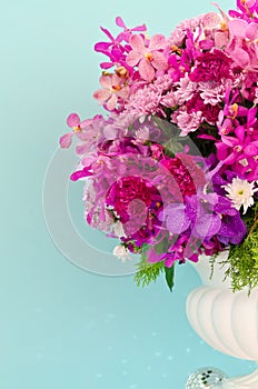 Flower decorative on a background of light blue wall