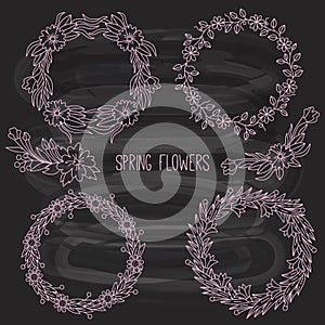 Flower decorative elements borders frames vector set