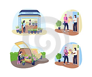 Flower delivery service 2D vector web banner, poster set