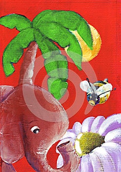 The flower dispute between a bee and an elephant