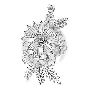 Flower doodle drawing freehand , Coloring page with doodle