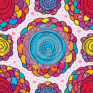 Flower drawing color swirl seamless pattern