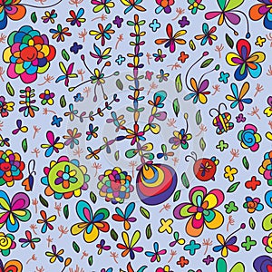 Flower drawing colorful seamless pattern