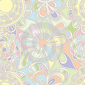 Flower drawing pastel color seamless pattern