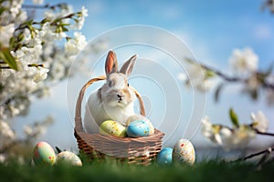 flower easter egg egg meadow cute easter spring grass rabbit animal. Generative AI.