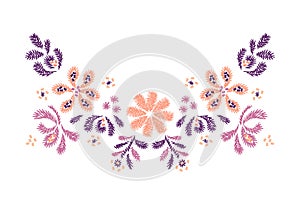 Flower embroidery artwork design for neckline clothing