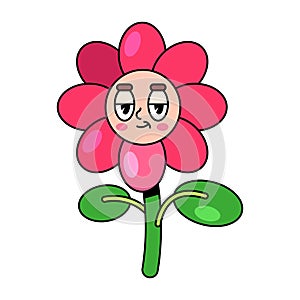 Flower with face in vector, retro style. Pop art