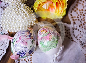 flower fairy Easteregg wood background photo