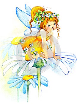 Flower Fairy. watercolor drawing