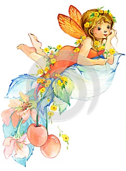 Flower Fairy. watercolor drawing photo