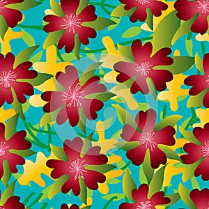 Flower five petal summer red seamless pattern