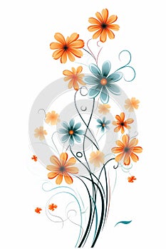 Flower floral and leaves in vector style on white background Created with Generative AI technology