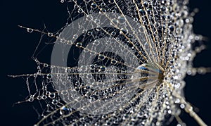 flower fluff , dandelion seed with dew dops - beautiful macro photography