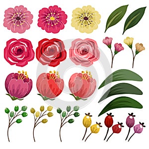 Flower and foliage spring collection isolated icon set