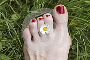 Flower and foot with red nail polish 2