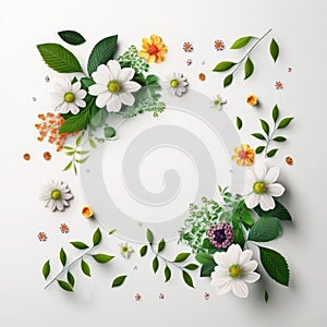 Flower frame isolated on white background. Ia generative.