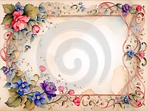 Flower Frame Pink, Purple, Red Flowers on White