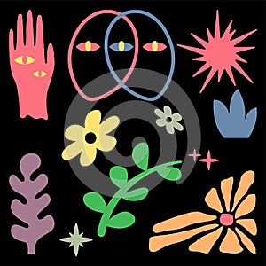 Flower fun shape matisse style element sticker hand, plant, sun, pattern, clip art template isolated editable