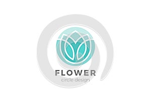 Flower Garden Floral Logo Circle shape design Linear Outline Luxury style