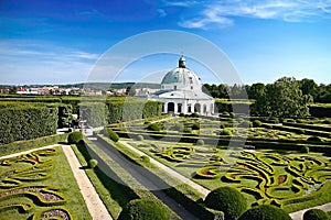 Flower garden with Rotunda in Kromeriz. Charming late Renaissance Italian garden