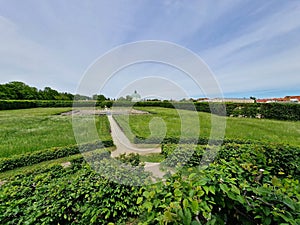 Flower gardens Kvetna Zahrada in Kromeriz during spring season