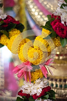 Flower garland at Hindu temple in New Delhi, India