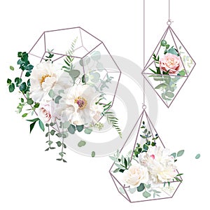 Flower geometric glass hanging terrarium vector design objects. photo