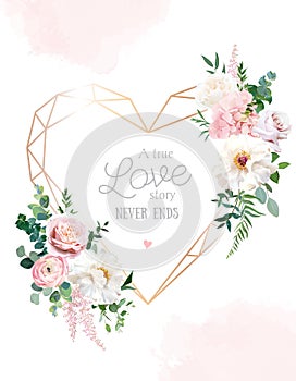 Flower geometric heart line art vector design frame