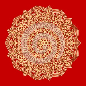 Flower Gold Mandala. Vintage decorative elements. Oriental pattern, vector illustration. Indian ornament. Isolated on a