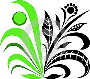 Flower green-black plant icons. Vector organic logo.
