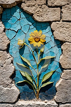 Flower growing out of the cracks, in a weathered wall, floral, mysterious, Van Gogh painting art, unique