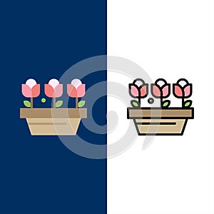 Flower, Growth, Plant, Spring  Icons. Flat and Line Filled Icon Set Vector Blue Background