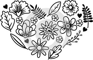 Flower heart vector line art