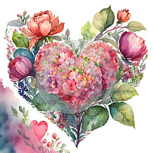 Flower Heart Watercolor On White Background