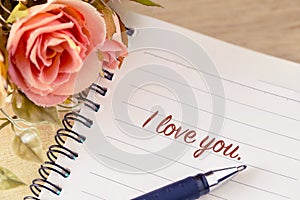 flower with I Love You greeting on note vintage style