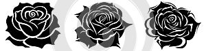 Flower icon. Black and white silhouette of a rose. Set of rose icons