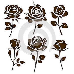 Flower icon. Set of decorative rose silhouettes