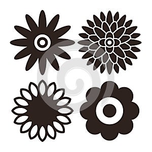 Flower icon set - gerbera, chrysanthemum, sunflower and daisy