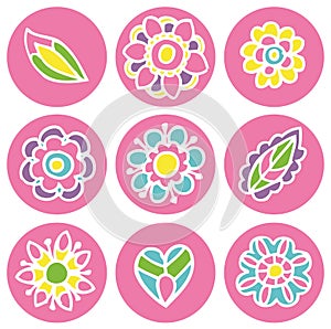 Flower icons in circle pastel color