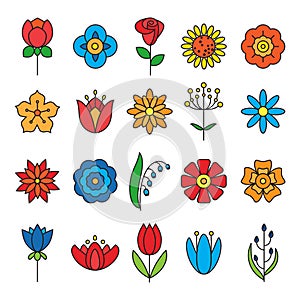 Flower icons set. Modern Thin Contour Line