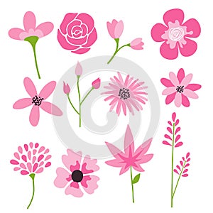 Flower icons set, vector collection of floral elements.