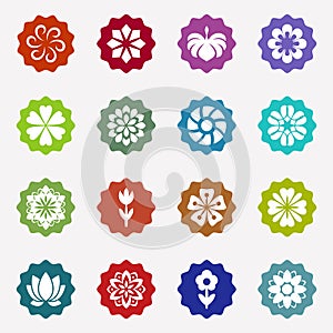 Flower icons set on white background