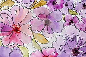 Flower illustration in watercolor. Delicate floral pattern. Artistic background. Postcard. Flower card