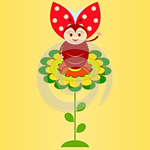 Flower and Ladybug Illustration