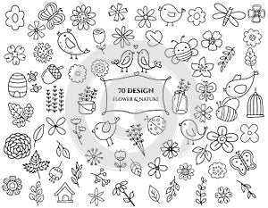 Flower leaf animal big set, doodle hand drawn outline style, for printing,card, wedding,love, t shirt,banner,product.vector illus