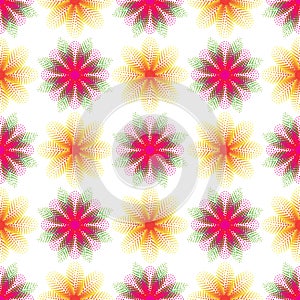 Flower leaf dot halftone symmetry yellow pink seamless pattern