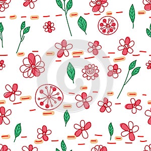 Flower leaf drawing pastel dot line horizontal seamless pattern