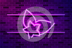 Flower with leaves glowing purple neon sign or LED strip light. Realistic vector illustration