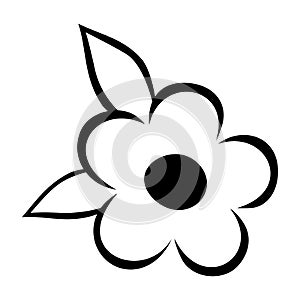 Flower with leaves outline icon. Vector illustration isolated on white